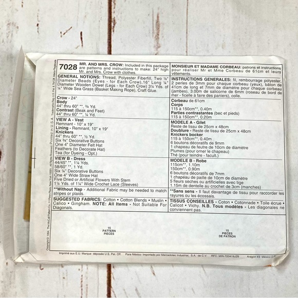 McCall’s #7028 AS THE CROW FLIES Craft Patterns Vintage 1994 - Picture 2 of 11